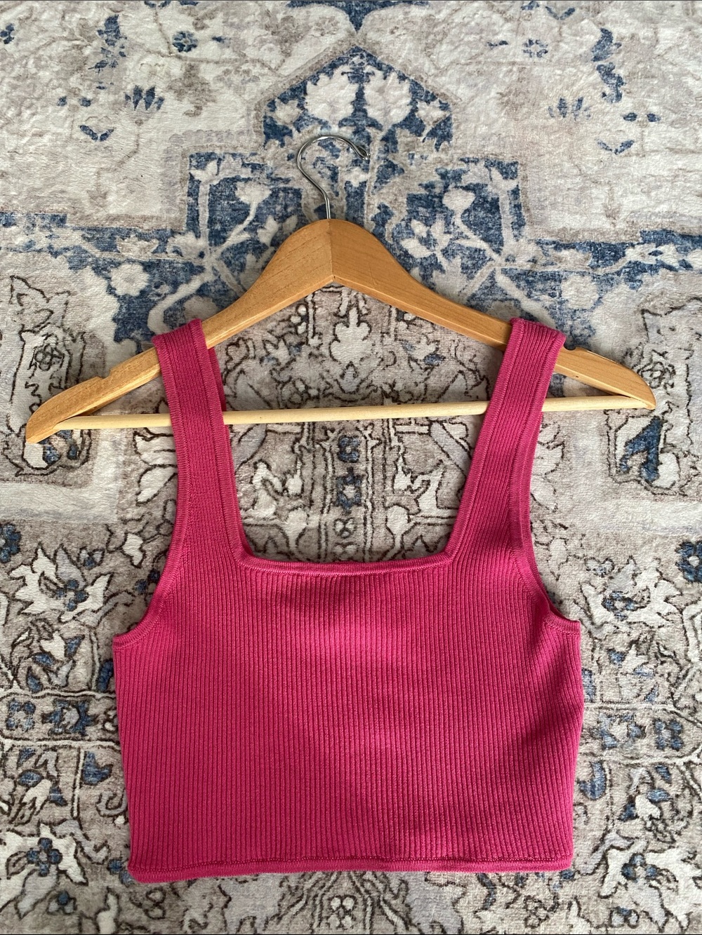 Divided Square-Neck Ribbed Crop Top in Pink